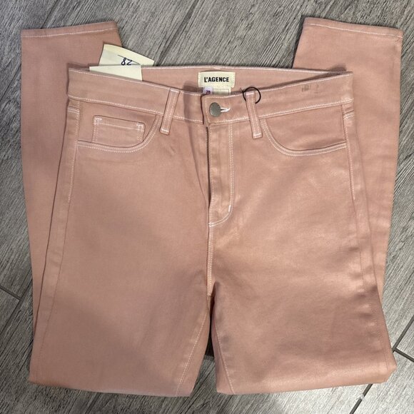 L'Agence Margot High Rise Dusty Pink Coated Cropped Skinny Jeans 28 NWT - Picture 5 of 6